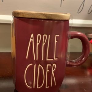 Rae Dunn Apple Cider mug with wooden top.